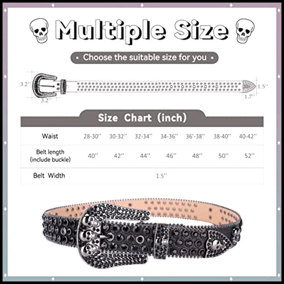 Rhinestone Studded Skull Belt Western Luxury Fashion Cowboy Bling Strap